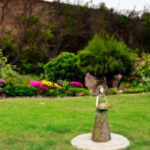 Resin Fairy Tale Woman Bird Feeder Statue: Whimsical Garden Decor