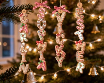 Custom Gingerbread Alphabet Ornament,Custom Kids Name Ornament, Stocking Name Tag, Kids Christmas Gifts, Christmas Ornaments for Family