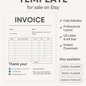 Modern Invoice Template, Editable Invoice, Customized Invoice, Printable Invoice Design, Professional Billing Template