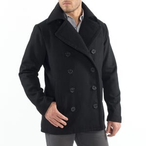 Men&#39;s Wool Blend Peacoat Double Breasted Military Style Body warmer