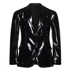Men&#39;s Gothic Wetlook PVC Vinyl Blazer Handmade Single Breasted Coat
