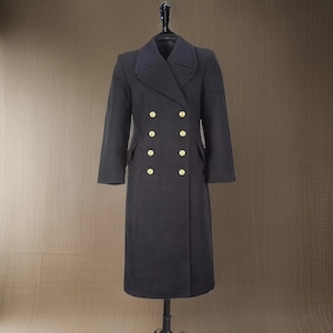 Men&#39;s Black Wool Overcoat Handmade German Naval Style Military Coat