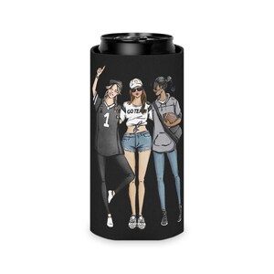 Fashion Illustrated Game Day Slim Can Cooler - Black Teams, Tailgating Gift, Sports Fan Gift, Team Koozie, Team Spirit Gift