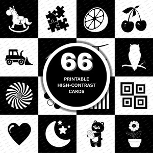 66 Printable High-Contrast Cards, Black & White, Visual Stimulation, Digital File, Instant Download