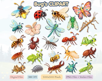 Insekt Clipart-paket, insekt-PNG, klistermärken, affischer (digital nedladdning)
