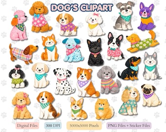 30 hund clipart-paket, valpillustrationer, transparenta PNG-filer (digital nedladdning)