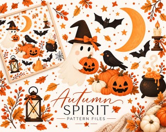 Höststämning Halloween-mönsterpaket, 12 digitala filer (PNG JPG SVG)
