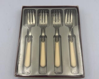 Vintage Inox 18/10 Italy Napoleon Ivory Cake Forks Set Of 4 New