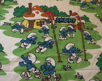 Lenzuolo singolo vintage anni '80 con i Puffi, Lawtex Peyo, prodotto negli Stati Uniti, biancheria da letto retrò.