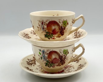 Juego de taza y platillo para té de frutas Windsor de Johnson Brothers, 2 piezas, Windsor Ware, Inglaterra, Vintage
