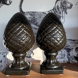 Black Ceramic Pineapple Finials – Pair – Mantel or Shelf Decor