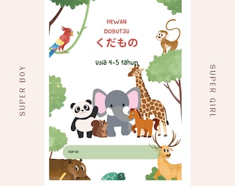 Japanese Indonesian Worksheet | Animal Coloring Pages for Kids (Digital Download)