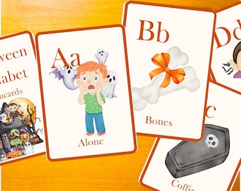 Halloween Alphabet Flashcards: Watercolor ABC Printable (Digital Download)