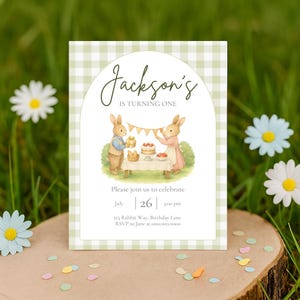 Invito di compleanno a tema coniglietto - Modello modificabile / Invito per feste stampabile / Peter Rabbit Blue