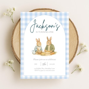 Invito di compleanno a tema coniglietto - Modello modificabile / Invito per feste stampabile / Peter Rabbit Blue