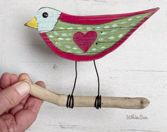 Hand painted reclaimed wood driftwood love BIRD wall hanging  Valentine’s Day wedding birthday