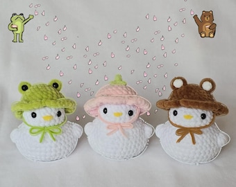 Customizable Crochet Duck Chick Plush with Flower/Animal Hat | Adorable Big Desk Buddy