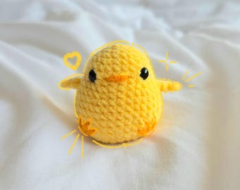 ミニひよこぬいぐるみキーホルダー：手作りのふわふわの黄色いひよこの