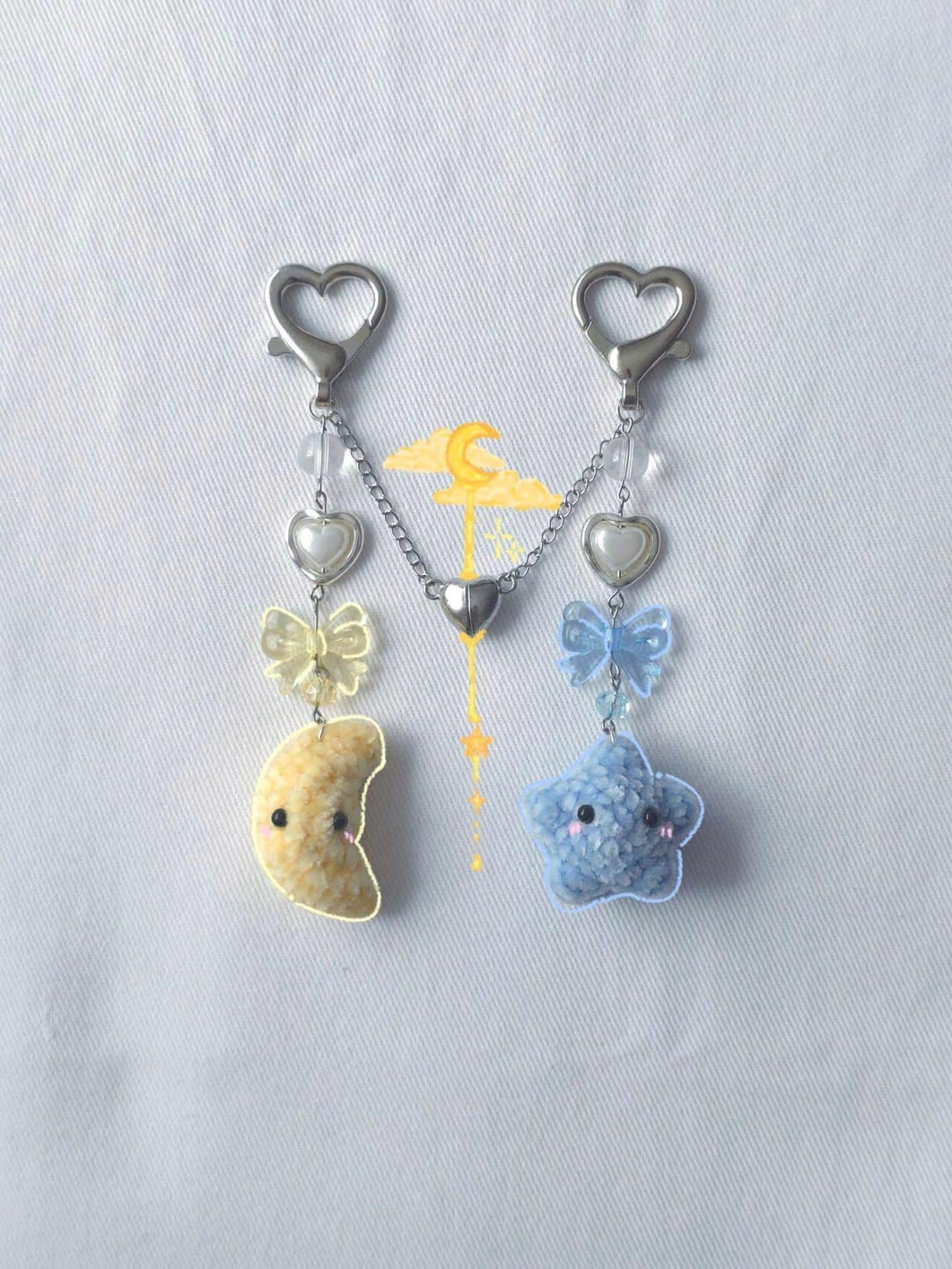 Custom Matching Moon & Star Beaded Crochet Keychains | Magnetic