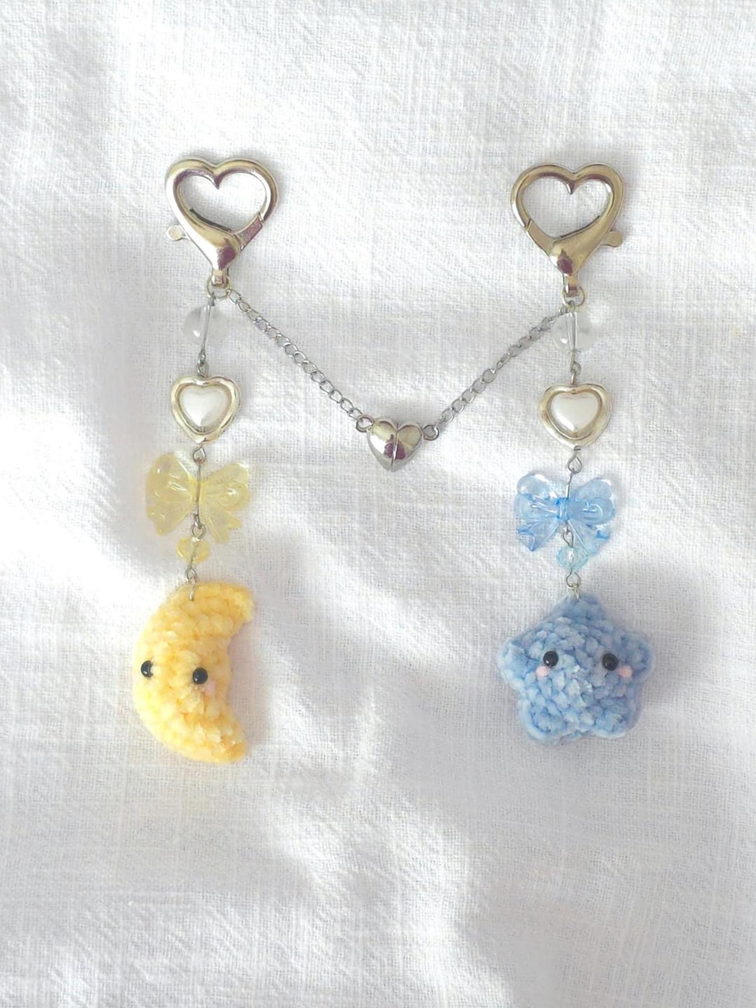 ハンドメイドアクセサリー moon様☆ Custom Matching Moon & Star Beaded Crochet Keychains | Magnetic