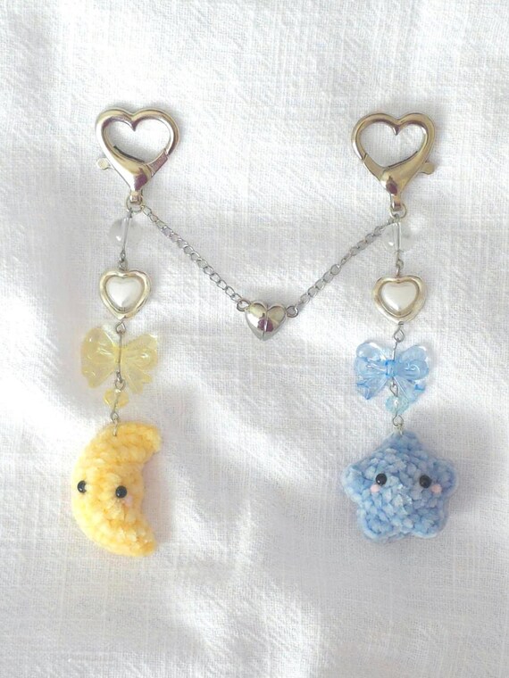 Custom Matching Moon & Star Beaded Crochet Keychains | Magnetic