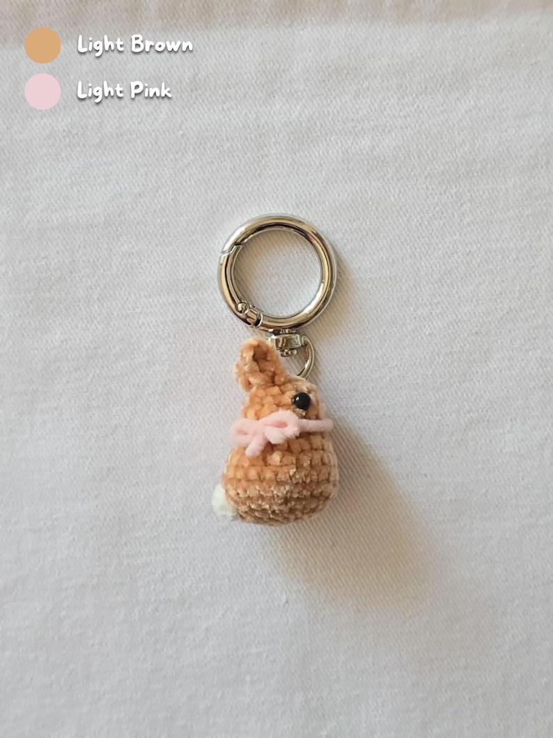 Aanpasbare gehaakte Coquette Bunny-sleutelhanger | Zachte mini konijn pluche met strik | Tashanger afbeelding 3