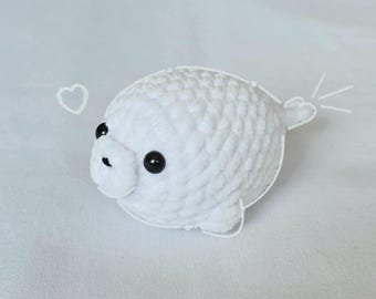 Chaveiro de foca Chonky de crochê personalizável | Bichinho de pelúcia macio com estampa de vida marinha | Pingente para bolsa