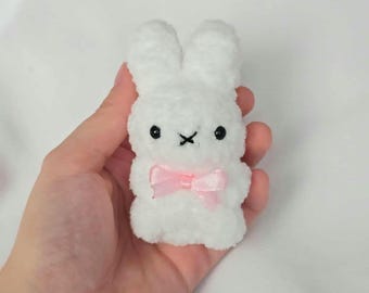 Customizable Coquette Bunny Keychain with Bow | Fuzzy Crochet Bunny Plush Bag Charm | Mini Rabbit