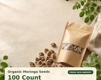 Biologische Moringa Growing Starter Kit, 100 zaden, Kweekgids, GGO-vrije oogst 2026