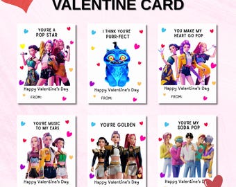 Kpop Valentine Cards, Demon Hunters Theme, Printable Valentines (Digital Download)