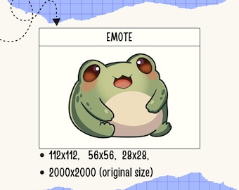Cute Green Frog Emote in Kawaii style – Chubby Frog with Big Brown Eyes for Twitch, Discord, Chat Stickers & Stream Overlays