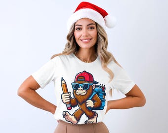 Cool Bigfoot terug naar school shirt voor kinderen, cartoon Sasquatch schoolbenodigdheden T-shirt, grappig Bigfoot potloodshirt, cadeau voor studenten