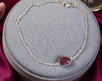 Pink Ruby 925 Silver Chain Bracelet – Handmade Natural Gemstone Jewelry