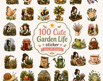 100 schattige plannerstickers voor de tuin, png-stickers, GoodNotes, Cottagecore, tuinieren, dagboek, plakboek, afdrukbare pdf