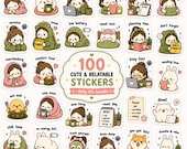 Cute Digital Planner Stickers Bundle, 100 PNG Stickers, GoodNotes Stickers, Daily Life, Self Care, Cozy Aesthetic, iPad Journal Stickers