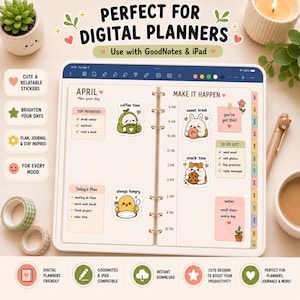 Leuke digitale plannerstickersbundel, 100 PNG-stickers, GoodNotes-stickers, stickers voor het dagelijks leven, zelfzorg, gezellige stijl, iPad-dagboekstickers afbeelding 6