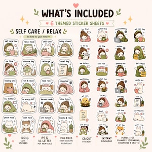 Leuke digitale plannerstickersbundel, 100 PNG-stickers, GoodNotes-stickers, stickers voor het dagelijks leven, zelfzorg, gezellige stijl, iPad-dagboekstickers afbeelding 4