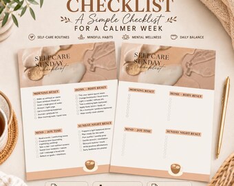 Sonntag-Reset-Self-Care-Checkliste | Printable Wellness Planer PDF | Wöchentliche Routine | A4 US Letter