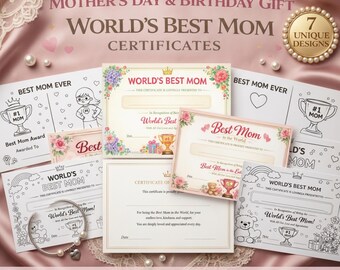 World’s Best Mom Certificate Printable, Mother’s Day Gift from Kids, Best Mom Award, Mom Birthday Gift, Instant Download, 7 Designs PDF