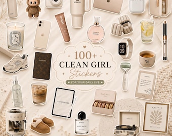 100 Clean Girl Stickers PNG | Digital Planner Stickers | Goodnotes Stickers | Printable Stickers | Journal Scrapbook PDF