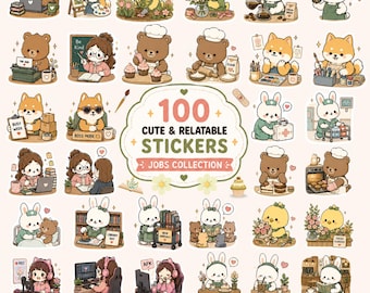Bundel met leuke banen planner stickers, 100 png-stickers, GoodNotes-stickers, gezellige esthetiek, leraar verpleegkundige bakker, iPad planner