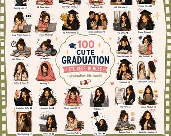 Leuke bundel met stickers voor afstuderen, 100 png-stickers, GoodNotes-stickers, studentenleven, afstudeerdag, studentenplanner, iPad-dagboekstickers