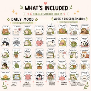 Leuke digitale plannerstickersbundel, 100 PNG-stickers, GoodNotes-stickers, stickers voor het dagelijks leven, zelfzorg, gezellige stijl, iPad-dagboekstickers afbeelding 2