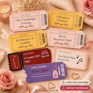 Printable Love Coupon Book for Him and Her | Romantic Couples Gift | Anniversary & Valentine Coupons | Instant Download PDF
