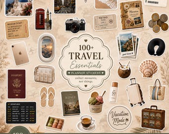 100+ Travel Planner Stickers PNG, Travel Journal Stickers, Digital Scrapbook, Goodnotes, Printable