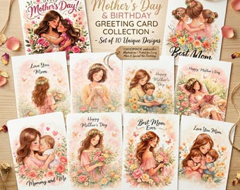 Mother’s Day Printable Card Bundle – 10 Mom Cards – Instant Download Mom Greeting Cards – A4 A5 US Letter Printable – Mom Birthday Card