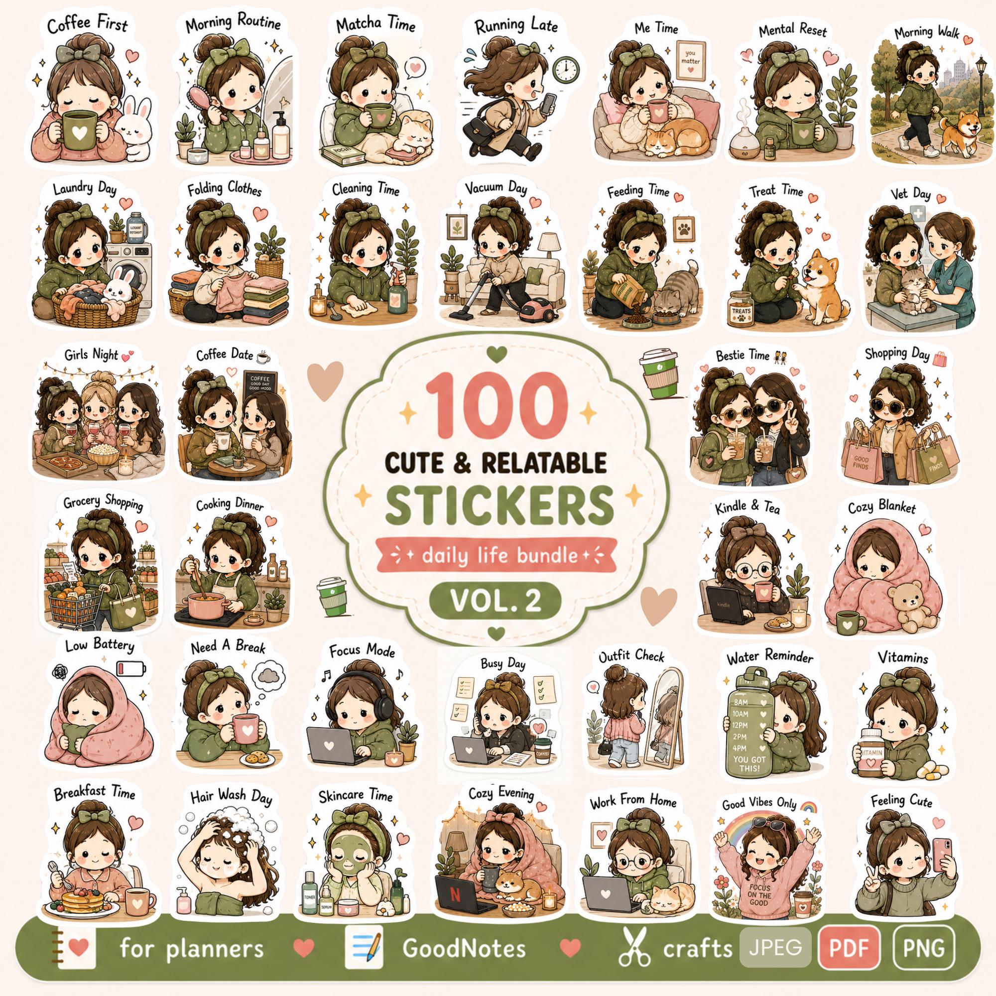 Cute Digital Planner Stickers Bundle Vol.2, 100 PNG Stickers,goodnotes ...