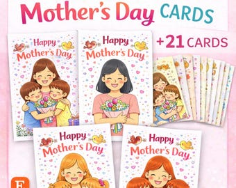 Mother’s Day Cards Printable for Kids | 21 Cute Greeting Cards | Instant DIY Gift for Mom | Last Minute Mother’s Day Gift | A4 A5 US Letter