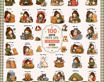 Bundel met schattige dierenlevenstickers, 100 png-stickers, GoodNotes-stickers, dierenliefhebber plannerstickers, stickers schattige dieren, kawaii-stickers, ipad