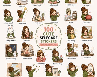 Leuke bundel zelfzorgplannerstickers, 100 png-stickers, GoodNotes-stickers, wellnessdagboek, gezellige esthetiek, digitale planner